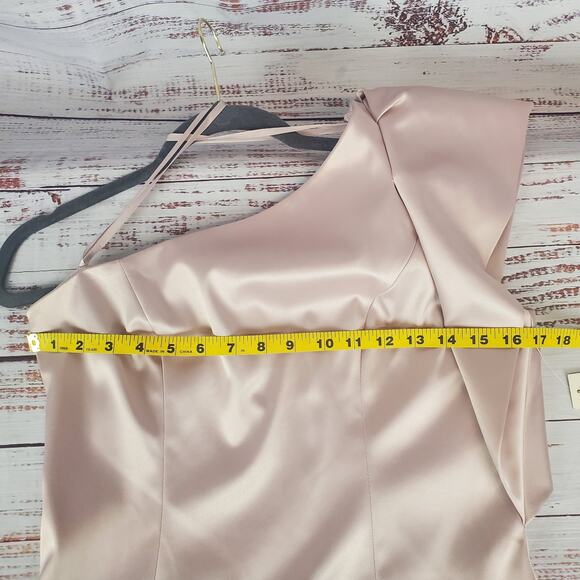 Eliza J One Shoulder Satin Sheath Dress 10 Dusty Rose Glam Event Lux Wedding NWT - Picture 12 of 16